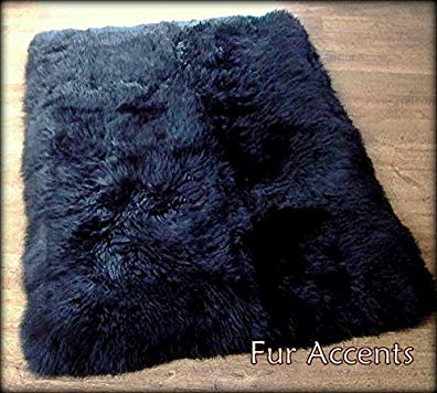 Fur Accents Faux Fur Sheepskin Area Accent Rug Black 3' X 5'