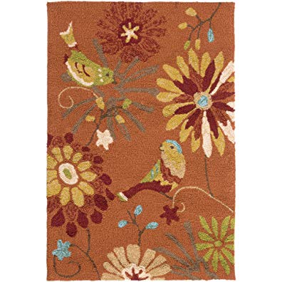 Surya Rain RAI-1104 Contemporary Hand Hooked 100% Polypropylene Moss 3' x 5' Floral Area Rug