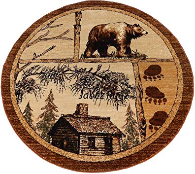 Bear and Elk Cabin Lodge Round 6x6 Area Rug Beige New Actual Size 5'5 x 5'5