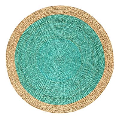 Green Decore Handmade Braided round Natural Fiber Jute Rug (Oculus Turquoise, 4 feet Diameter)