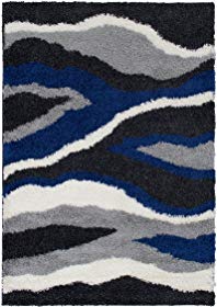 Masada Rugs Multi color Modern Contemporary Collection Soft Shag Area Rug (5 Feet X 7 Feet, Waves Anthracite)