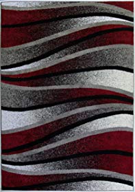 Durable Abstract Wave Pattern Boston Collection Area Rug Carpet in Red Grey White, 4x6 (3'11