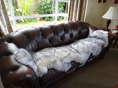 HUAHOO Genuine SheepSkin Rug Real Sheepskin Blanket Natural Fur (Double/2ft x 6ft, White/Gray)