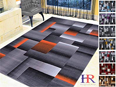 Handcraft Rugs Orange/Black/Gray Abstract Geometric Modern Squares Pattern Area Rug 5 ft. by 7 ft.