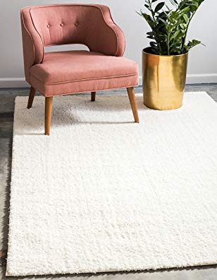 Unique Loom Serenity Solid Shag Collection Super Soft Micro Polyester White Home Décor Area Rug (5' x 8')