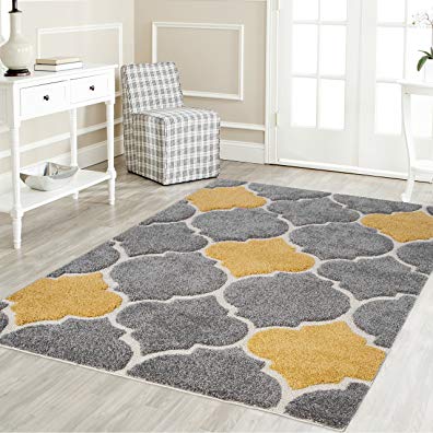 Mod-Arte | Platinum Shag Collection | Plush Area Rug | Modern Contemporary Style | Grey & Yellow | 5'2