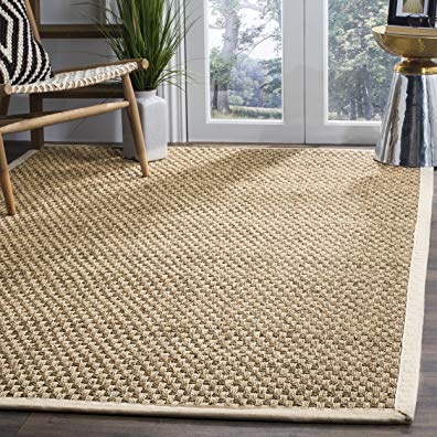 Safavieh Natural Fiber Collection NF114J Basketweave Natural and Ivory Summer Seagrass Area Rug (8' x 10')