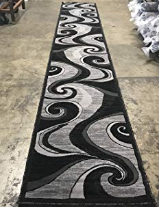 Modern Long Contemporary Runner Rug Grey & Black Design 144 (32 inch X 15 Feet 10 Inch)