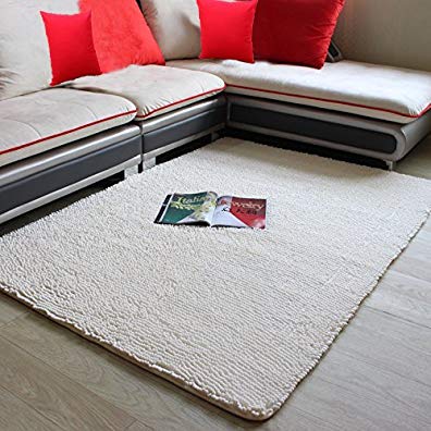 Wolala Home trade;Chenille Solid Color Absorbent Bathroom Rug Super Soft Shaggy Area Rugs Thickened Non-slip Door Mats Rectangle Livingroom Floor Carpet (4'0x6'6, Beige white)