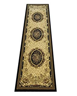 Traditional Area Rug Runner Persian Style Design Elegance 209 Black (26 Inch X 7 Feet 5 Inch)