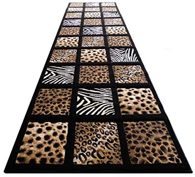 Sculpture Modern Runner Area Rug Animal Prints Design SC 251 Black (32 Inch X 10 Feet)