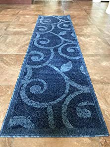 Modern Long Runner Area Rug Dark Blue Contemporary Carpet King Design 154 (32 Inch X 15 Feet 10 Inch)