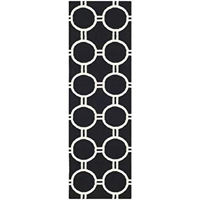 Safavieh Dhurries Collection DHU636A Hand Woven Black and Ivory Premium Wool Runner (2'6