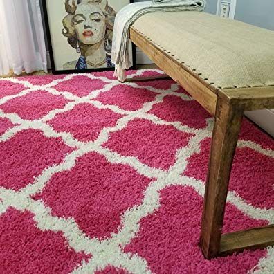 Maxy Home Bella Trellis Pink 6 ft. 7 in. x 9 ft. 3 in. Shag Area Rug