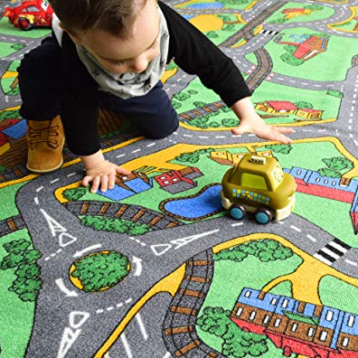 iCustomRug Road Map PlayTime Area Rug For Kids 8'x10' Country Green