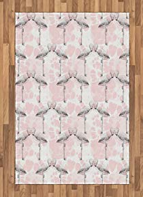 Ambesonne Romantic Area Rug, Flamingos Shaping Hearts with Heads Love Animal Valentines Artsy Illustration, Flat Woven Accent Rug for Living Room Bedroom Dining Room, 4 X 5.7 FT, Pale Pink Grey