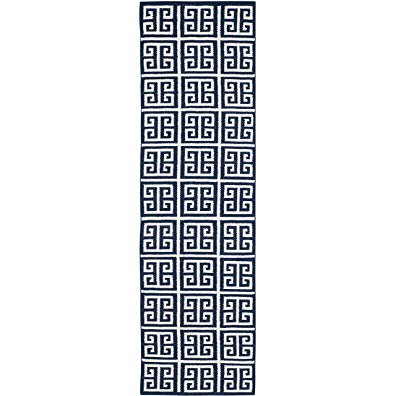 Safavieh Dhurries Collection DHU626D Hand Woven Navy and Ivory Premium Wool Runner (2'6