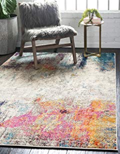 Unique Loom Chromatic Collection Abstract Bright Colors Beige Area Rug (5' x 8')