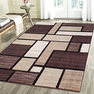 Contemporary Squared Geometric Emerald Collection Area Rug by Rug Deal Plus (5' x 7', Brown/Beige)