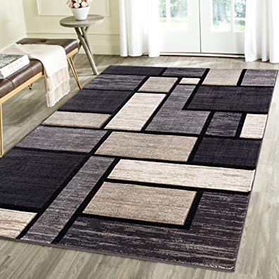 Rug Deal Plus Contemporary Squared Geometric Emerald Collection Carved Area Rug by (5' x 7', Charcoal/Black)