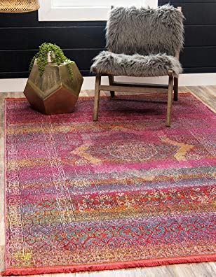 Unique Loom Baracoa Collection Bright Tones Vintage Traditional Pink Area Rug (5' x 8')