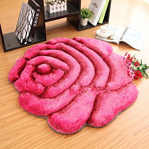 Wolala Home Super Soft 3d Pink Red Rose Wedding Carpet Durable Solid Floor Rug Modern Shag Computer Chair Mats Beautifull Flower Livingroom Area Rug Bathroom Doormat (4'0x4'0, Pink)