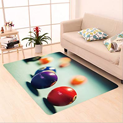 Sophiehome skid Slip rubber back antibacterial  Area Rug colorful billiard balls on a pool table 516656785 Home Decorative