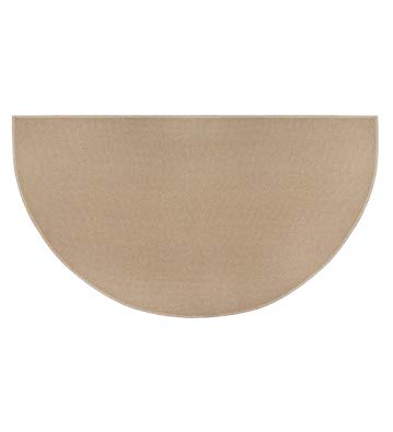 Fire Retardant Fiberglass Half Round Hearth Fireplace Area Rug Polyester Trim Non Slip Mat Low Profile Protects Floors from Sparks Embers Logs 27 W x 48 L Tan