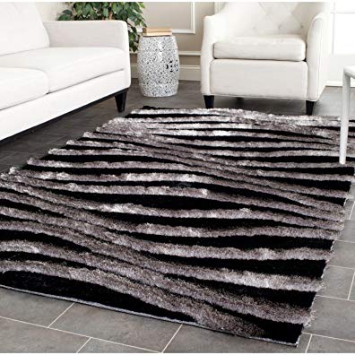 Safavieh 3D Shag Collection SG551E Handmade Black and Grey Polyester Area Rug (3'6