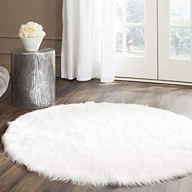 MADAM COCO Faux Silky Sheepskin Ivory Area Shag Rug White (5 feet diameter)