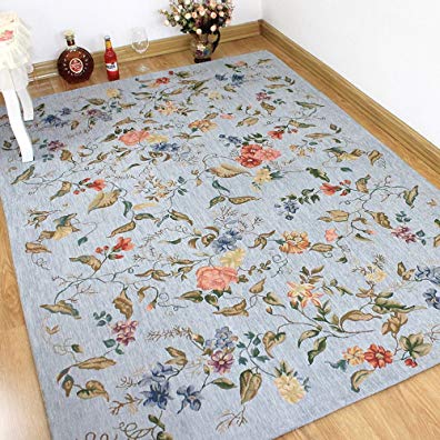 KEPSWET Fashion Rural Style Carpets Vintage Floral Ornament Rugs Bedroom Living Room Rugs Baby Crawling Carpets Door Mats Foot Mats Area Rugs (3'9x5'9, B)