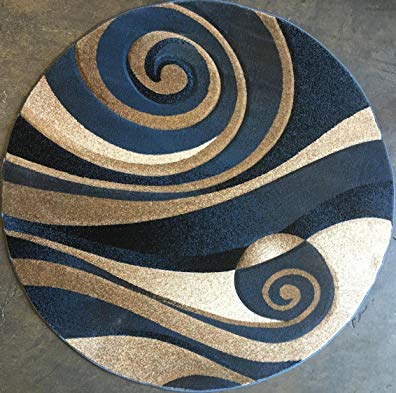 Sculpture Modern Round Area Rug Blue Design 258 (5 Feet 6 Inch X 5 Feet 6 Inch)