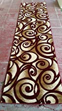 Modern Long Abstract 256,000 Point Rug Runner Burgundy Swirl Bellagio Design 341 (32 Inch X15 Feet 10 Inch )