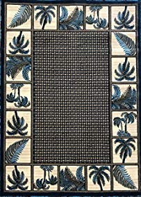 Palm Tree Modern Area Rug Tropical Turquoise Design 728 (5 Feet X 7 Feet)