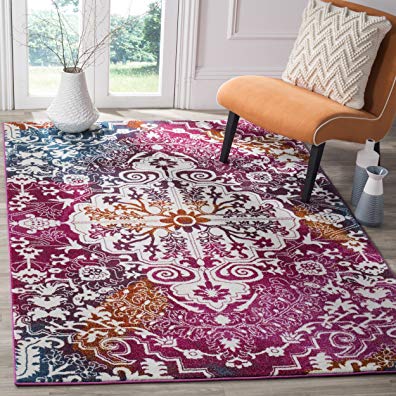 Safavieh Water Color Collection WTC669F Ivory and Fuchsia Area Rug, 5'3