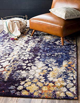 Unique Loom Vita Collection Abstract Vintage Navy Blue Area Rug (5' x 8')