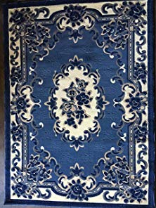 Americana Traditional Area Rug Blue Persian Aubusson Design #102 (5 feet 3 inches X 7 feet 2 inches)