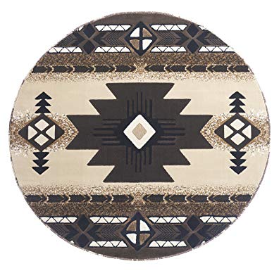 Rugs 4 Less Collection Southwest Native American Indian Round Area Rug Design Beige / Berber 318 (7'X7') Round