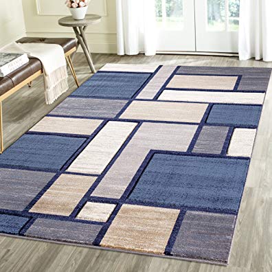 Rug Deal Plus Contemporary Squared Geometric Emerald Collection Carved Area Rug by (5' x 7', Blue/Grey)