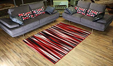 Designer Collection Stripes Design Contemporary Modern Area Rug Rugs 3 Different Color Options (Red, 4'11