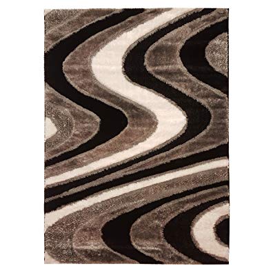 SPICA HOME 5'2 by 7'2 Decorative High Pile Shiny Bright Shaggy European Modern Area Rug, Great Quality, Cozy, Pet-Friendly (RED) (5'2'' x 7'.2'', BLACK&WHITE WAVE)