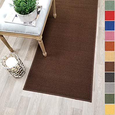 Kapaqua Custom Size BROWN Solid Plain Rubber Backed Non-Slip Hallway Stair Runner Rug Carpet 22 inch Wide Choose Your Length 22in X 24ft