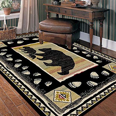 Rug Empire Take the Lead Rustic Lodge Area Rug, Black Bear, 5'3