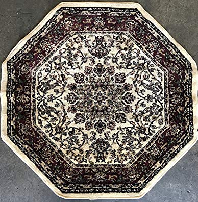 Traditional Octagon Persian 330,000 Point Oriental Area Rug Ivory Deir Debwan Design 603 (5 Feet 3 Inch X 5 Feet 3 Inch )