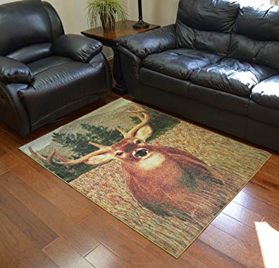 Merinos Monster Buck Deer Rustic Lodge Cabin 5x8 Area Rug 5'3 W X 7'3 L