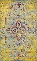 Unique Loom Vita Collection Bright Colors Vintage Medallion Yellow Area Rug (5' x 8')