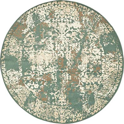 Vintage Traditional Overdyed Green 8'-Feet Round St. Johns Collection Area rug - Living Dinning Room Bedroom Rugs and Carpets