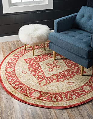 Unique Loom Edinburgh Collection Oriental Traditional French Country Red Round Rug (6' x 6')