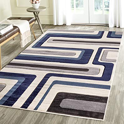 Geometric Carved Design Persian Area Rug Emerald Collection (5' x 7', Blue/Beige)