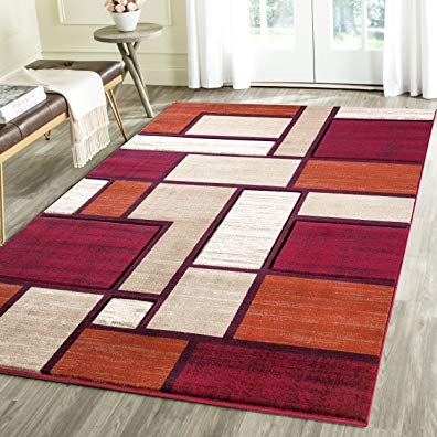 Contemporary Squared Geometric Emerald Collection Area Rug by Rug Deal Plus (5' x 7', Red/Orange)